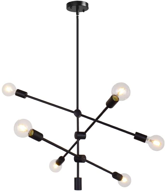 Photo 1 of Sputnik Chandelier 6 Lights Modern Pendant Lighting Ceiling Light Fixture, Black, Bedroom Living Room Kitchen Hallway
