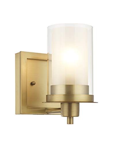 Photo 1 of Designers Impressions Juno Brushed Brass 1 Light Wall Sconce/Bathroom Fixture with Clear and Frosted Glass: 73485