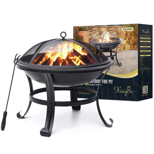 Photo 1 of KingSo 22" Wood Burning Fire Pit for Camping Picnic Bonfire Patio Outside Backyard Garden, Round Steel Black
