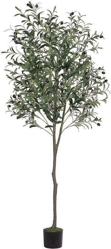 Photo 1 of  Artificial Olive Tree 6ft(70in) Tall Fake Potted Olive Silk Tree with Planter Large Faux Olive Branches and Fruits Artificial Tree for Modern Home Office Living Room Decor Indoor, 1176 Leaves
