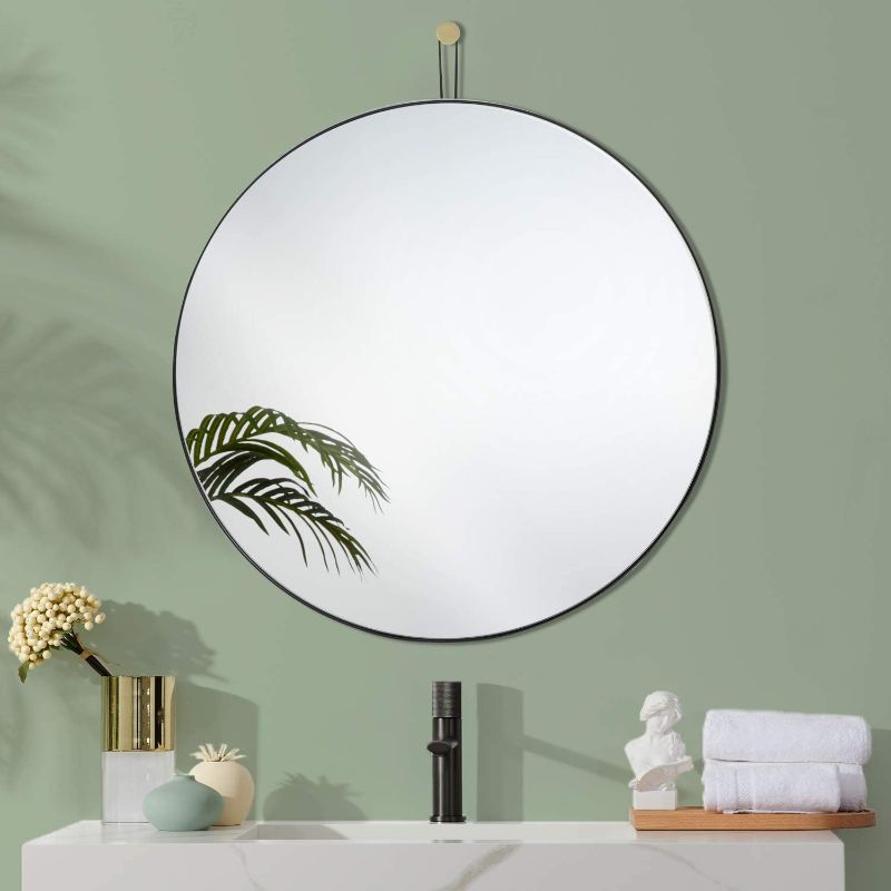 Photo 1 of Harmati Round Mirror Circle Black - Circular Mirror 31.5 Inch Metal Framed Wall Mounted, Large Hanging Round Wall Mirror Modern Decorative for Bathroom, Living Room, Bedroom, Entryway
