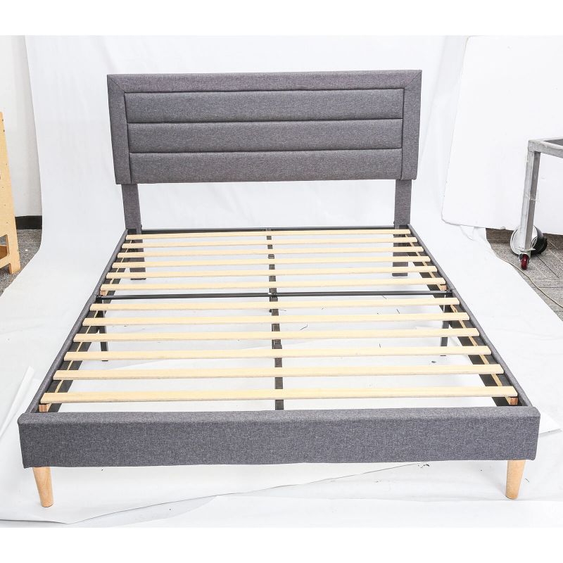 Photo 1 of Full Bed Frame with Adjustable Headboard, Fabric Upholstered Platform Bed Frame, Full Size Bed Frame No Box Spring Needed, Strong Wooden Slats and Anti-Slip Support, Easy Assembly