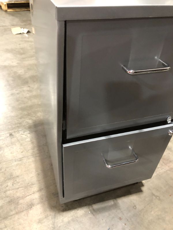 Photo 1 of TWO DRAWER WHEELED METAL FILING CABINET WITH LOCK, KEYS NOT PRESENT