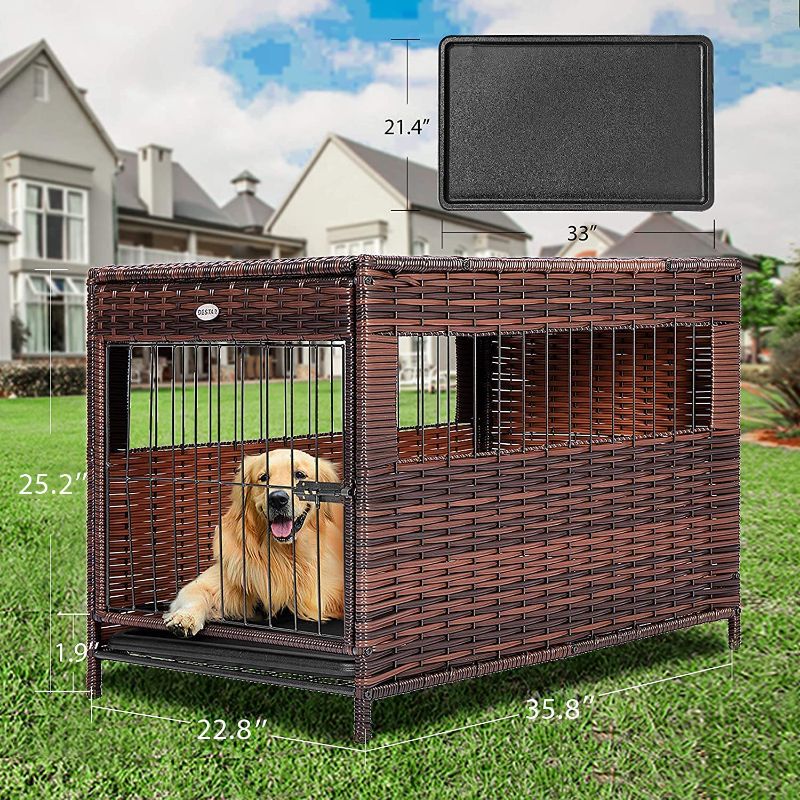 Photo 1 of DEStar Heavy Duty PE Rattan Wicker Pet Dog Cage Crate Indoor Outdoor Puppy House Shelter with Removable Tray and UV Resistant Cover