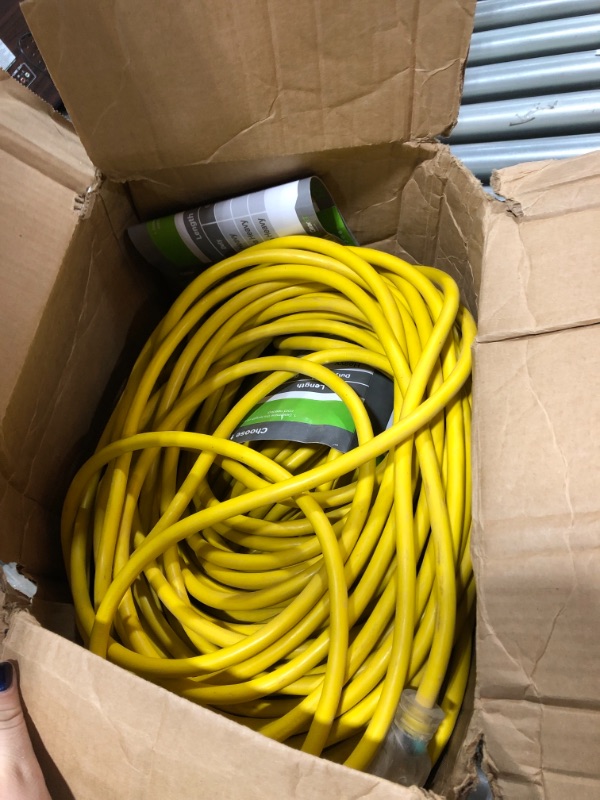 Photo 2 of GearIT 12/3 Outdoor Extension Cord 100 Feet - SJTW - Weather Resistant - 12 Gauge 3 Prong, Yellow