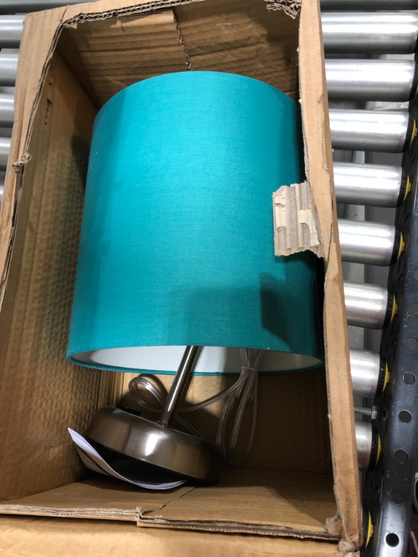 Photo 2 of Limelights LT2024-TEL Stick Charging Outlet and Fabric Table Lamp, 19.50 x 8.50 x 8.50 inches, Brushed Steel Base/Teal Shade