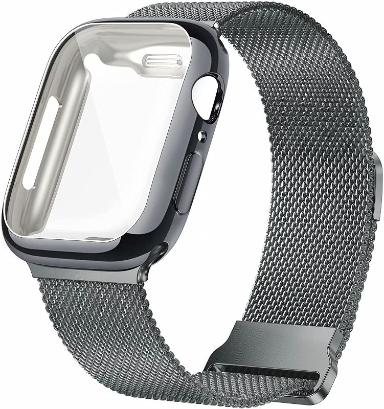 Photo 1 of uQBanke Metal Magnetic Bands Compatible for Apple Watch Band 42mm with Case, Stainless Steel Milanese Mesh Loop Replacement Strap Compatible with iWatch Series SE 6/5/4/3/2/2 for Women Men,Space Gray