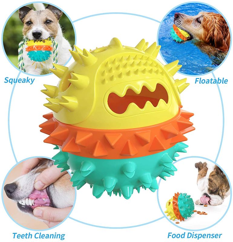 Photo 1 of Dog Toys for Aggressive Chewers, Dog Toys Large Breed, Upgraded Tough Durable Dog Chew Toy for Medium Dogs, Pet Chew Toys for Teething, Bouncing Squeaky Dog Toy Ball with Food Dispenser