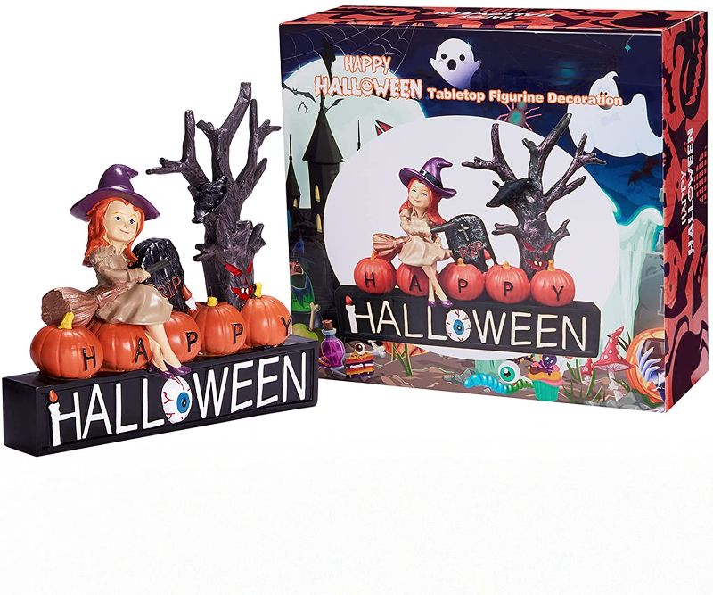 Photo 1 of Halloween Decorations Happy Halloween Hand Painted Resin Tabletop Figurine Decoration for Mantel, Shelf and Indoor Outdoor Halloween Home Party Decorations