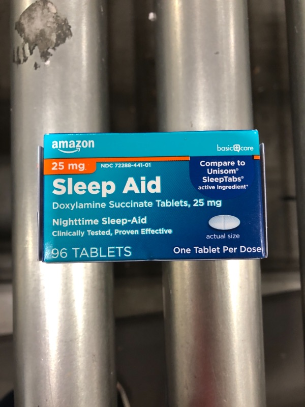 Photo 2 of Amazon Basic Care Sleep Aid Tablets, Doxylamine Succinate Tablets, 25 mg, Nighttime Sleep Aid to Help You Fall Asleep, White, 96 Count