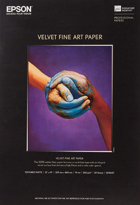 Photo 1 of Epson S041637 Velvet Fine Art Paper, 13 x 19, White (Pack of 20 Sheets)