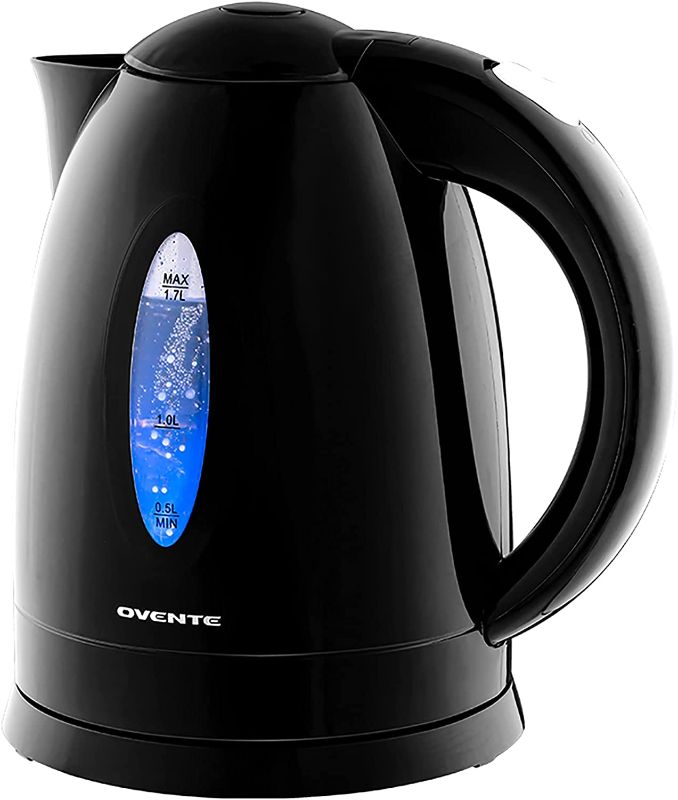 Photo 1 of Ovente Electric Kettle 1.7 Liter Hot Water Boiler LED Light 1100 Watt BPA-Free Portable Tea Maker Fast Heating Element with Auto Shut-Off and Boil Dry Protection, Brew Coffee & Beverage, Black