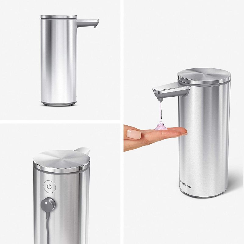 Photo 1 of simplehuman 9 oz. Touch-Free Rechargeable Sensor Liquid Soap Pump Dispenser, Brushed Stainless Steel