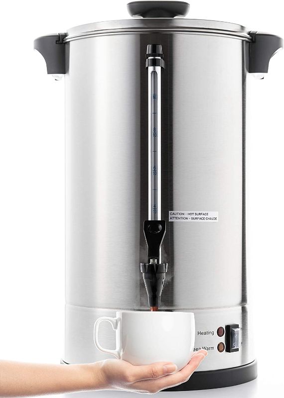 Photo 1 of SYBO SR-CP100C Commercial Grade Stainless Steel Percolate Coffee Maker Hot Water Urn, 16 L, Matallic