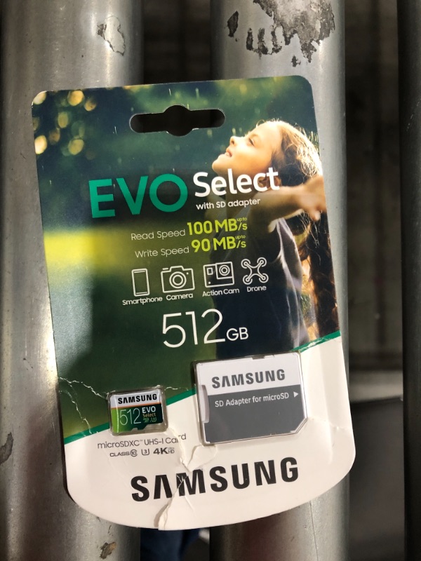 Photo 2 of SAMSUNG EVO Select 512GB microSDXC UHS-I U3 100MB/s Full HD & 4K UHD Memory Card with Adapter (MB-ME512HA)