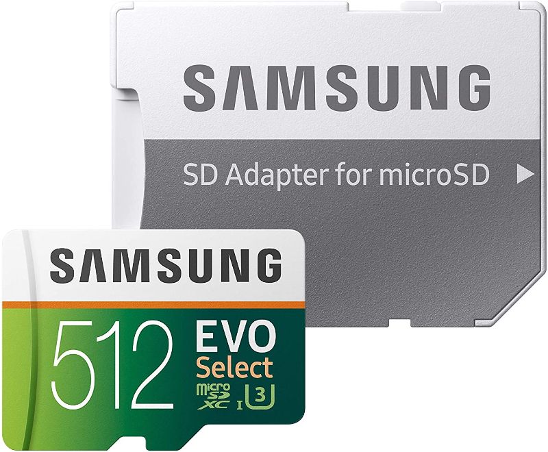 Photo 1 of SAMSUNG EVO Select 512GB microSDXC UHS-I U3 100MB/s Full HD & 4K UHD Memory Card with Adapter (MB-ME512HA)