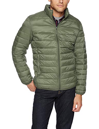 Photo 1 of Amazon Essentials Men's Lightweight Water-Resistant Packable Puffer Jacket, Olive Heather, Large
