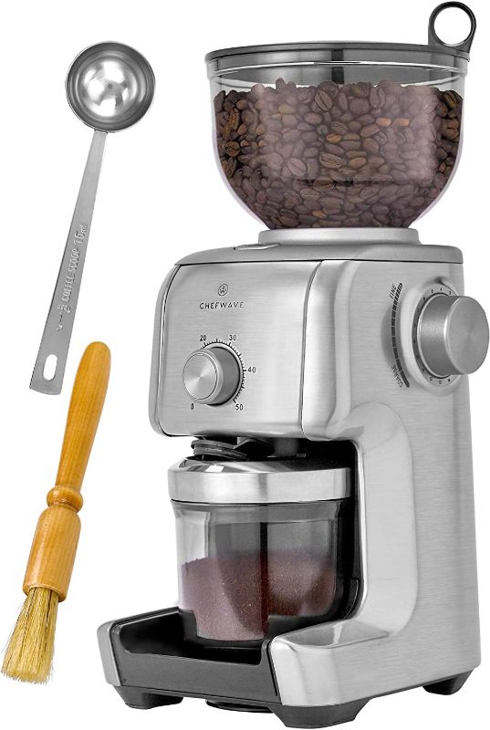 Photo 1 of ChefWave Conical Burr Coffee Grinder - 16 Grind Settings Electric Coffee Bean Grinder - Die Cast Aluminum Housing - Scoop, Cleaning Brush - Coarse for French Press, Fine for Espresso - 2 to 10 Cups
