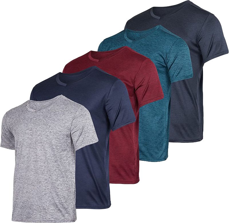 Photo 1 of 5 Pack: Men’s V-Neck Dry-Fit Moisture Wicking Active Athletic Tech Performance T-Shirt, XL
