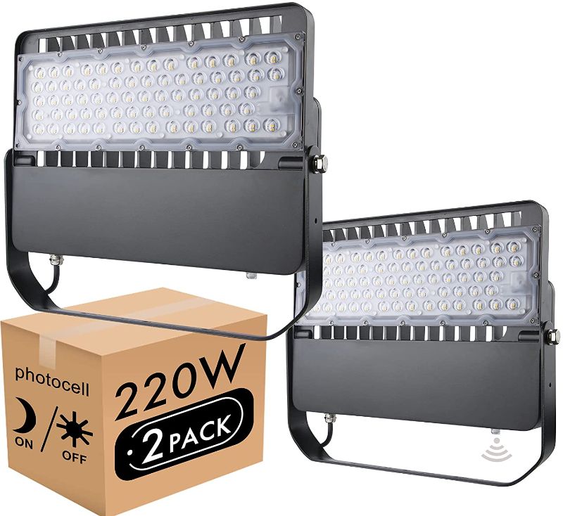 Photo 1 of Lightdot 2 Pack LED Flood Light,220W 5000K Daylight, 22000lm Super Bright , Dusk to Dawn Photocell,IP65 Waterproof LED Exterior Light Fixture for Stadium Gardens Yards and Parking Lot
