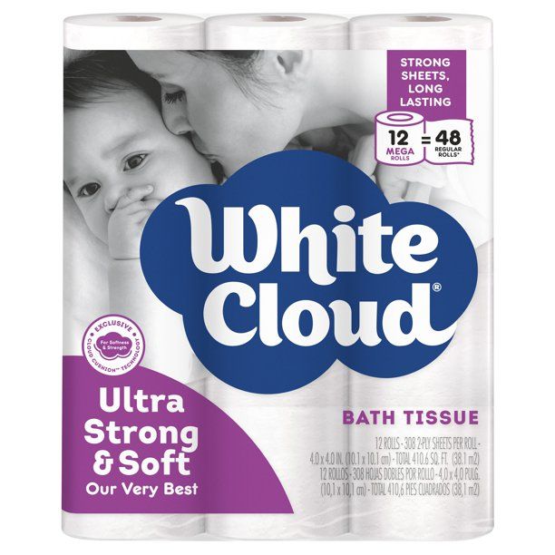 Photo 1 of White Cloud Ultra Strong & Soft Toilet Paper, 12 Mega Rolls
