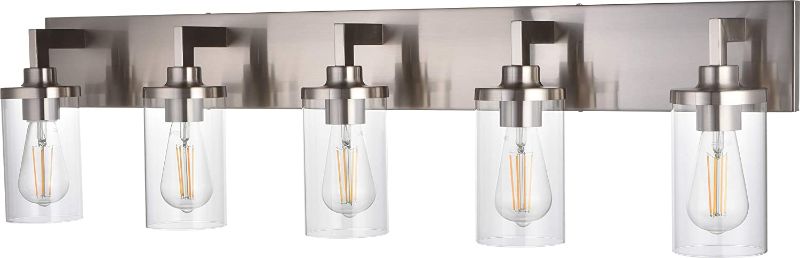 Photo 1 of VINLUZ Bathroom Vanity Light 5 Light Brushed Nickel Wall Sconce Lighting Fixture with Clear Glass Shade Contemporary Wall Light for Cabinet Dressing Room
