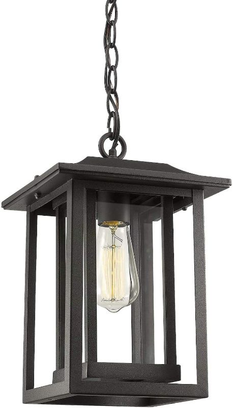 Photo 1 of Beionxii Outdoor Pendant Light | Exterior Hanging Lantern, Chain Adjustable, Sand Textured Black with Clear Glass - A197H-1PK
