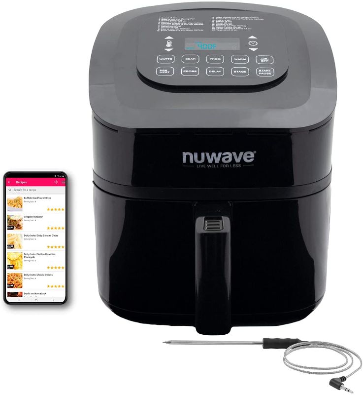 Photo 1 of NUWAVE BRIO 6-Quart Digital Smart Air Fryer with Probe One-Touch Digital Controls, 6 easy presets, Precise Temperature Control, Recipe Book, Basket Divider, Wattage Control, PREHEAT & REHEAT Function
