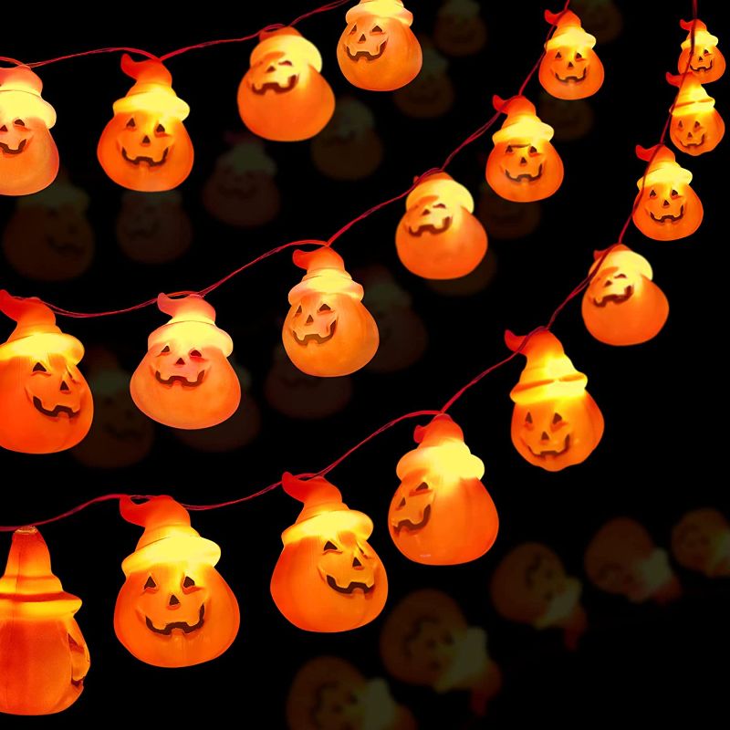 Photo 1 of Outdoor Halloween Decorations, Pumpkin Lights, Battery Operated, 20 9.85 Foot LEDs, 2 Modes, Orange String Lights for Yard, Garden, Gate, Fall and Halloween Decor
