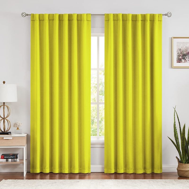 Photo 1 of Blackout Curtains 96 Inches Long for Bedroom Living Room, Yellow Solid Triple Weave Heavy Drapes, Back Tab/Rod Pocket 52" Wide Window Treatments Set 2 Panels
