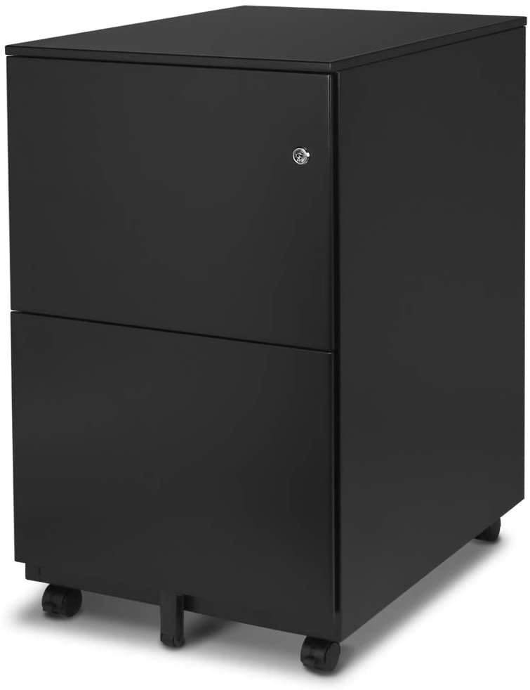 Photo 1 of Aurora FC-102BK Modern Soho Design 2-Drawer Metal Mobile File Cabinet with Lock Key/Fully Assembled, Black
