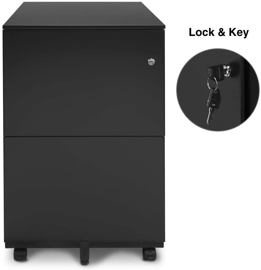 Photo 3 of Aurora FC-102BK Modern Soho Design 2-Drawer Metal Mobile File Cabinet with Lock Key/Fully Assembled, Black
