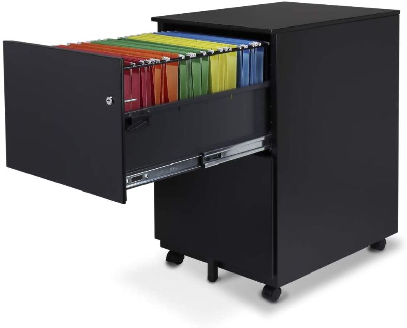 Photo 2 of Aurora FC-102BK Modern Soho Design 2-Drawer Metal Mobile File Cabinet with Lock Key/Fully Assembled, Black
