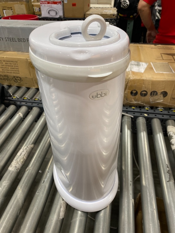 Photo 2 of Ubbi Steel Odor Locking, No Special Bag Required Money Saving, Awards-Winning, Modern Design, Registry Must-Have Diaper Pail, White
