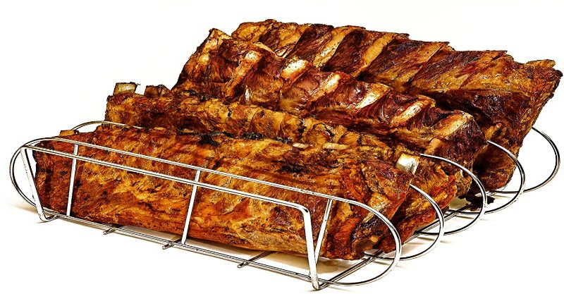 Photo 1 of Extra Long and Wide Beef or Pork Rib Rack for Smoking or Grilling - 15.5” L x 12.25” W x 4.0” H 