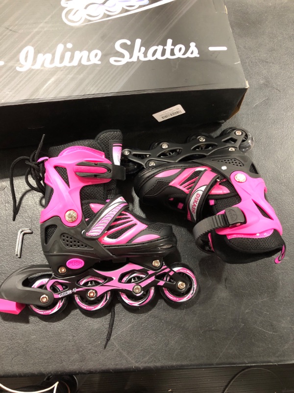 Photo 2 of New Bounce Roller Skates for Little Kids, 2-in-1 Roller Skates for Girls, Converts from Tri-Wheel to Inline Skates - Rollerskates for Beginners | Pink, size SMALL