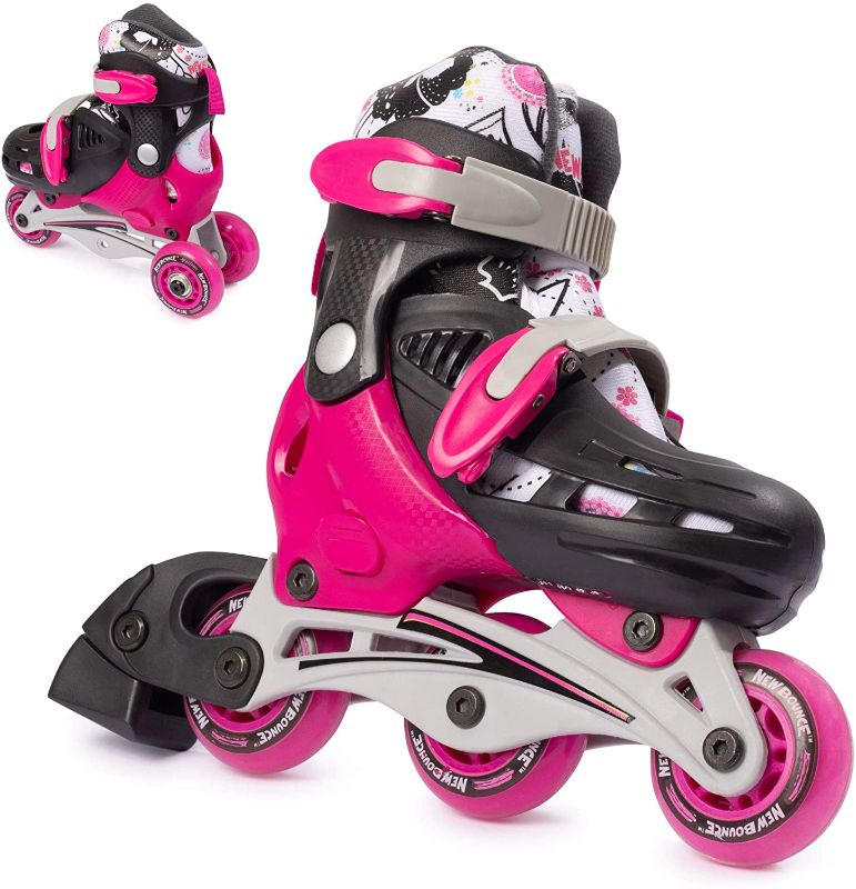 Photo 1 of New Bounce Roller Skates for Little Kids, 2-in-1 Roller Skates for Girls, Converts from Tri-Wheel to Inline Skates - Rollerskates for Beginners | Pink, size SMALL