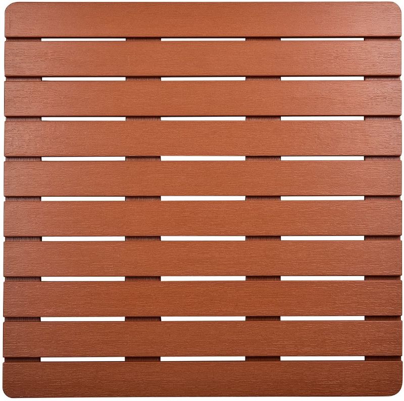 Photo 1 of 
i frmmy Premium Large Bath Tub Shower Floor Mat Made of PS Wood- Suitable for Textured and Smooth Surface- Non Slip Bathroom mat with Drain Hole - 21.8" x 21.8" (Teak Color)
