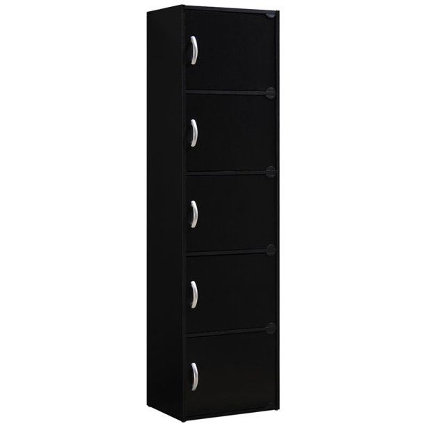 Photo 1 of Hodedah 5 Shelf 5 Door Bookcase in Black