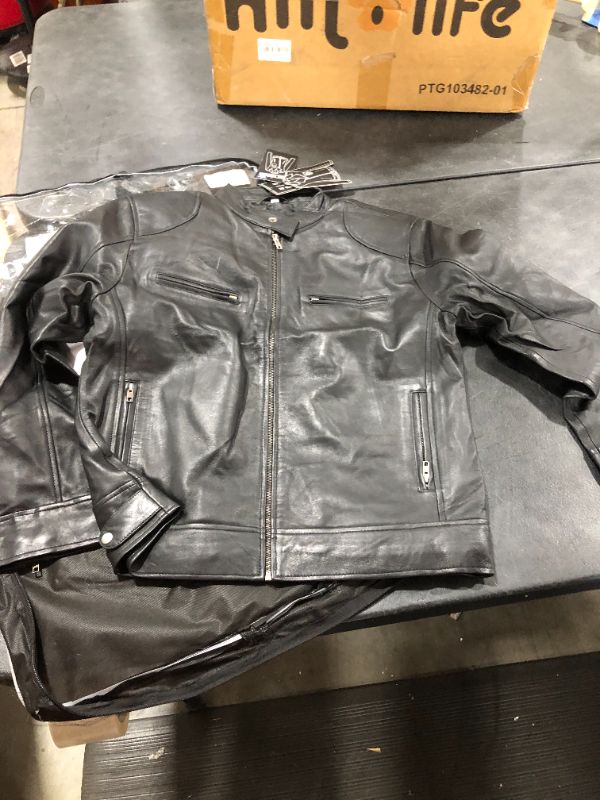 Photo 1 of Blingsoul Mens Leather Jacket Black Biker Outfit | [1100124] Dodge Black, L
