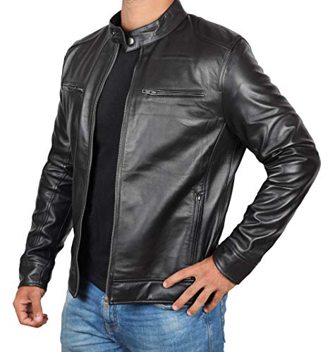 Photo 2 of Blingsoul Mens Leather Jacket Black Biker Outfit | [1100124] Dodge Black, L
