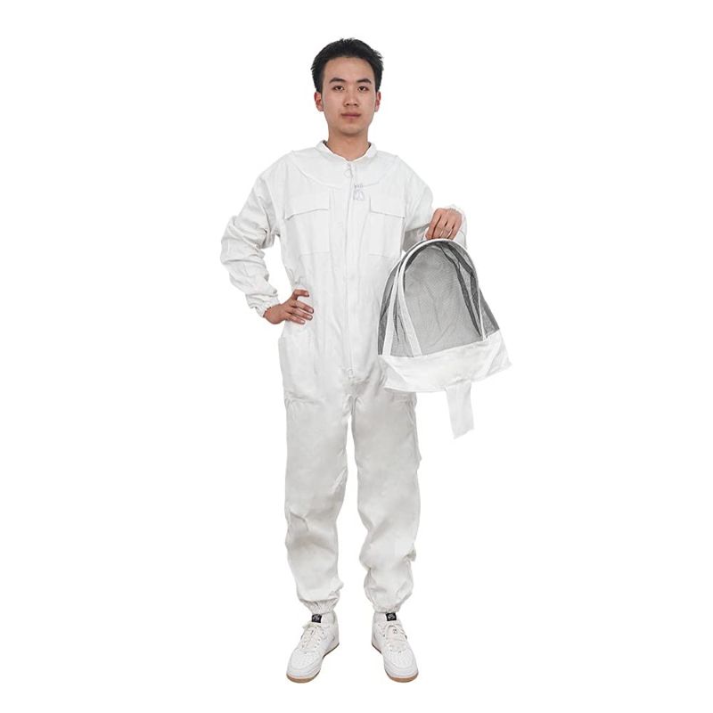 Photo 1 of Beekeeping Supplies White Bee Suit for Men/Women Beekeeping Suit and Bee Hat for Beginner Bee Suit 100% Cotton Bee Keeping Suit with Veil Hood Apiculture Supplies(M)
