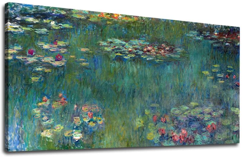 Photo 2 of Canvas Wall Art Water Lilies by Claude Monet Panoramic Scenery Painting - Long Green Garden Canvas Artwork Reproductions Contemporary Nature Picture for Home Office Wall Decor 20" x 40"
