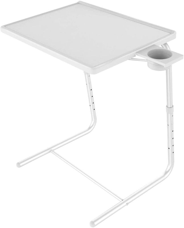 Photo 1 of Adjustable TV Tray Table - TV Dinner Tray on Bed & Sofa, Comfortable Folding Table with 6 Height & 3 Tilt Angle Adjustments (White)
