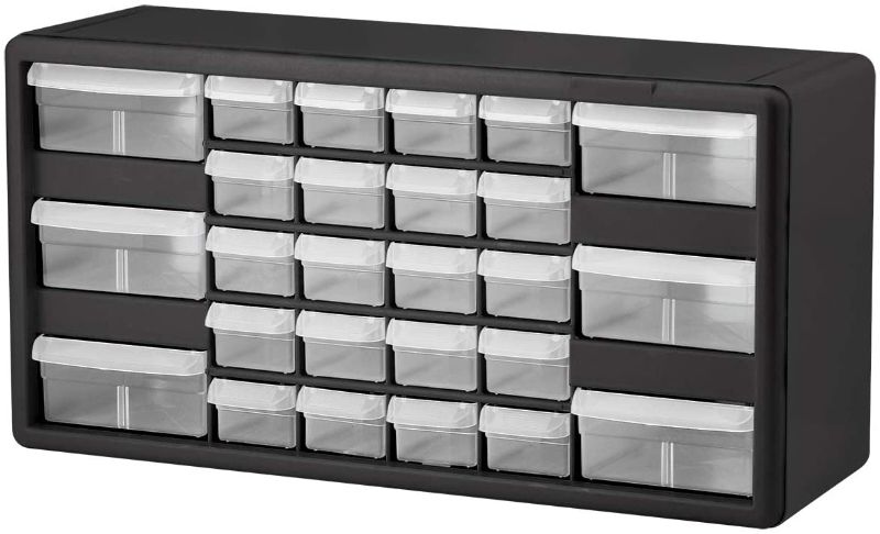 Photo 1 of Akro-Mils 10726 26-Drawer Plastic Parts Storage Hardware and Craft Cabinet, 20-Inch by 10-1/4-Inch by 6-3/8-Inch, black