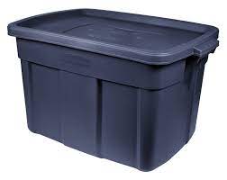 Photo 1 of Rubbermaid Roughneck 72 quart Rugged Storage Tote in Dark Indigo Metallic with Lid and Handles for Home, Basement, Garage, 2 Pack)