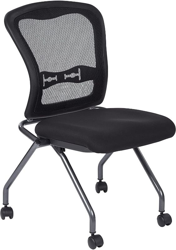 Photo 1 of Office Star Deluxe Breathable ProGrid Back FreeFlex Coal Seat Armless Folding Chair with Casters, 2-Pack, Titanium Finish
