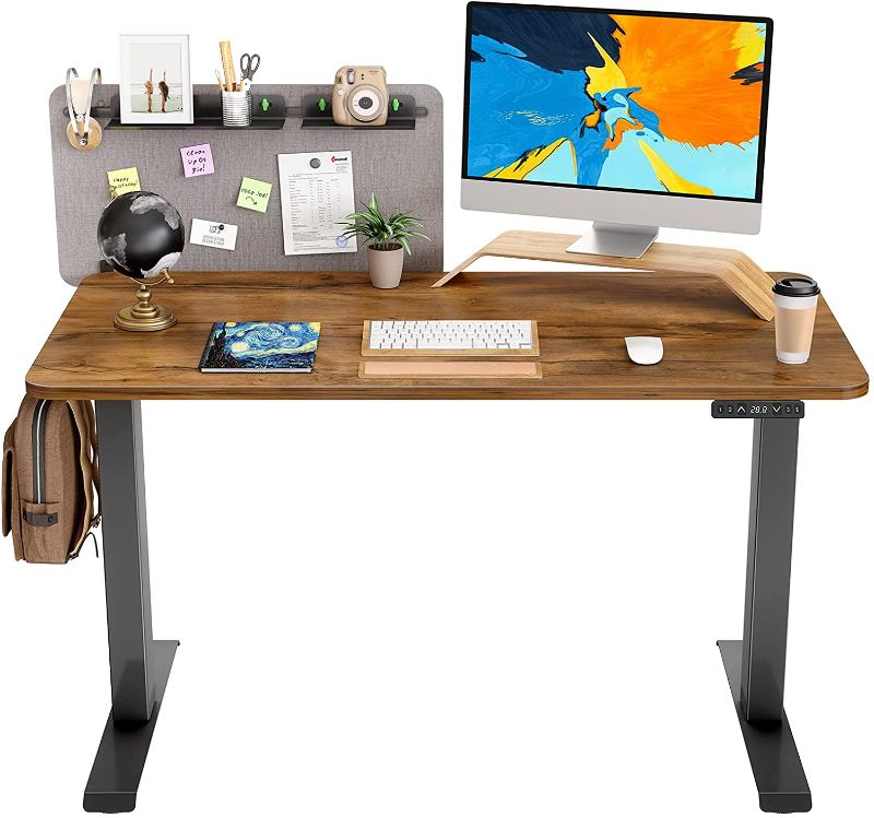 Photo 1 of  FAMISKY Adjustable Height Standing Desk, 48 x 24 Inches Electric Dual Motor Sit Stand Desk with Screen Panel, Stand up Desk, Home Office Desk with Walnut Top and Black Frame