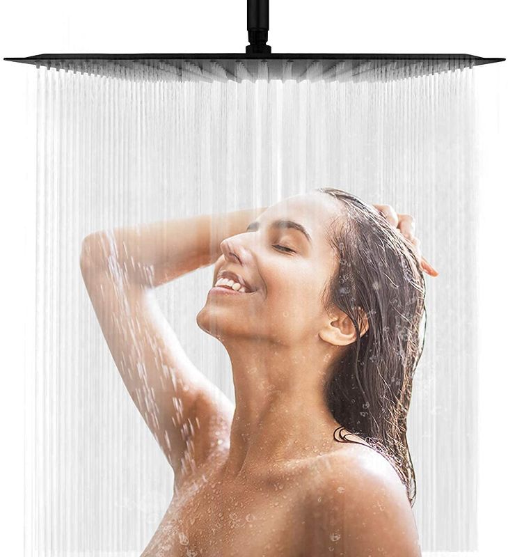 Photo 1 of AWARA 16 Inch Rain Shower Head, Square Ultra Thin 304 Stainless Steel High Pressure Shower Head, Black Large Size Rainfall Shower Head, Full Body Coverage Modern Waterfall Shower Head

