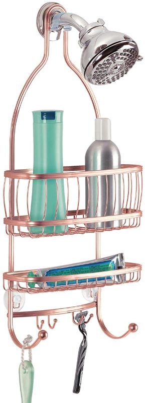 Photo 1 of iDesign York Metal Wire Hanging Shower Caddy, Extra Wide Space for Shampoo, Conditioner, and Soap with Hooks for Razors, Towels, and More, 7 inches (H) x 12.5 inches (W) x 24.5 inches (L) , Rose Gold
